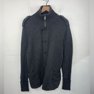 KARL LAGERFELD Men’s Long Sleeve Wool Blend Cardigan Charcoal Gray Mock Neck XL